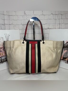 XXL Longchamp Shoulder Bag Tote Tan Black w/Red Accents Clean 19x10x4in